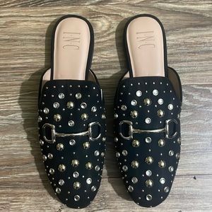 Flat embellished open back loafers